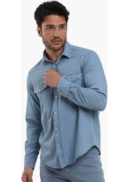 Açık Mavi Erkek Regular Fit Düz Klasik Yaka Uzun Kol Gömlek - 104840