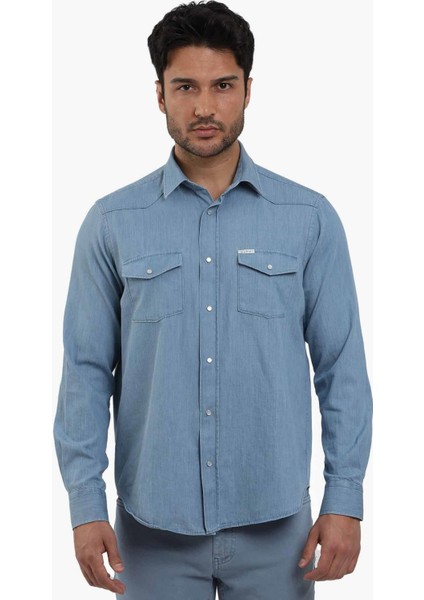 Açık Mavi Erkek Regular Fit Düz Klasik Yaka Uzun Kol Gömlek - 104840 fiyatları
