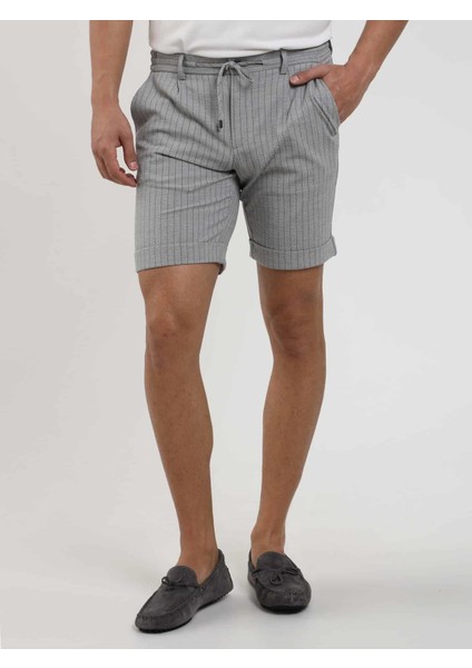 Gri Erkek Slim Fit Çizgili Casual Short - 104668