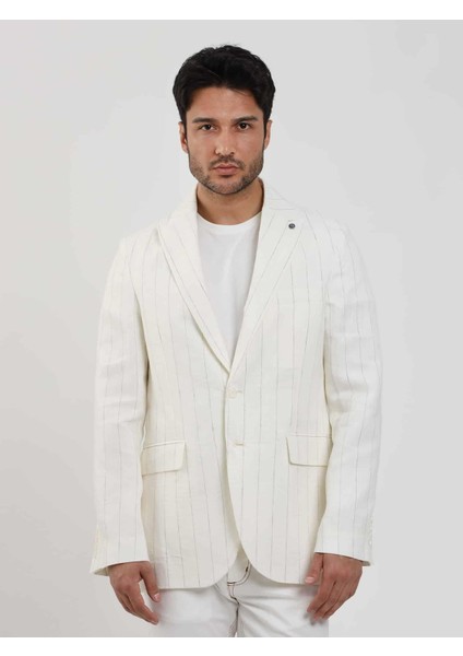 Ekru Erkek Regular Fit Çizgili Sivri Yaka Keten Ceket 104438 fiyatları