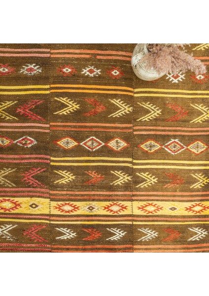 Brownish Çubuklu Üç Kanat Kilim 170X389 cm