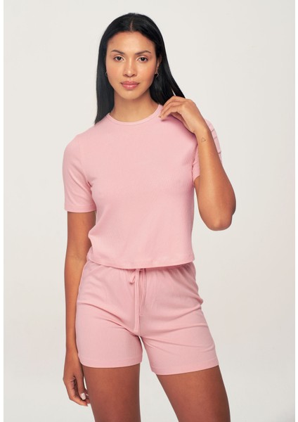 Pembe Crop Tshirt Sort Takim