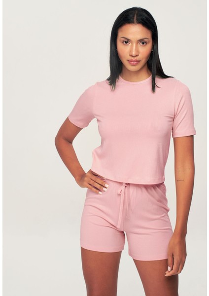 Pembe Crop Tshirt Sort Takim