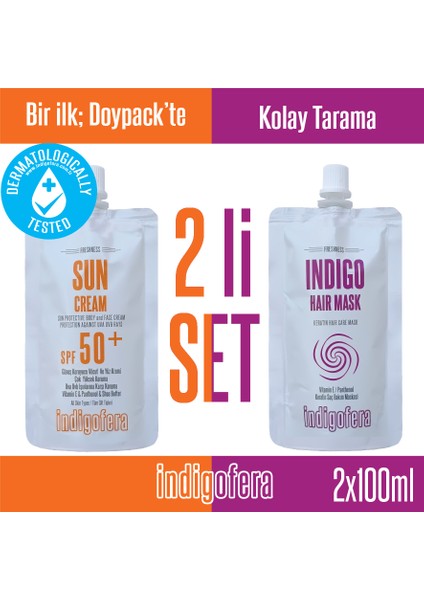 Güneş Kremi Yüz ve Vücut 100 ml + Indigofera Indigo Hair Mask 100 ml 2'li Set