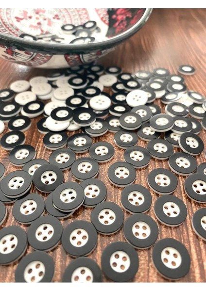 12,5 mm Siyah-Beyaz Polyester Düğme (25 Adet)