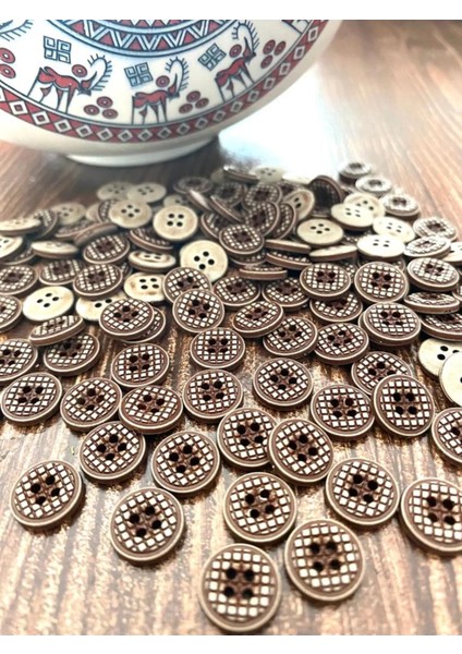 11,5 mm Bej-Kahverengi Polyester Düğme (25 Adet)