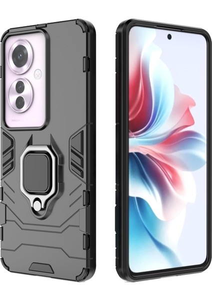 Oppo Reno 11F/ Oppo F25 Pro Batman Serisi Yüzük Standlı Armor Kılıf - Siyah AL3349