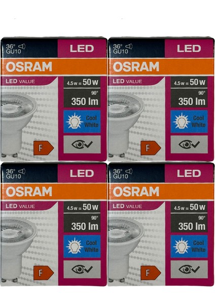 4.5W (50W) 4000K (Günışığı) GU10 Duylu PAR16 LED Spot (4 Adet)