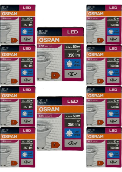 4.5W (50W) 4000K (Günışığı) GU10 Duylu PAR16 LED Spot (10 Adet)