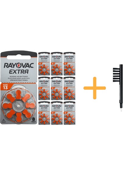 80 Adet Pil Rayovac Extra 13 Numara Işitme Cihazı Pili 10 Paket x 8 Adet = 80 Adet Pil + Hediye Mıknatıslı Işitme Cihazı Temizleme Fırçası