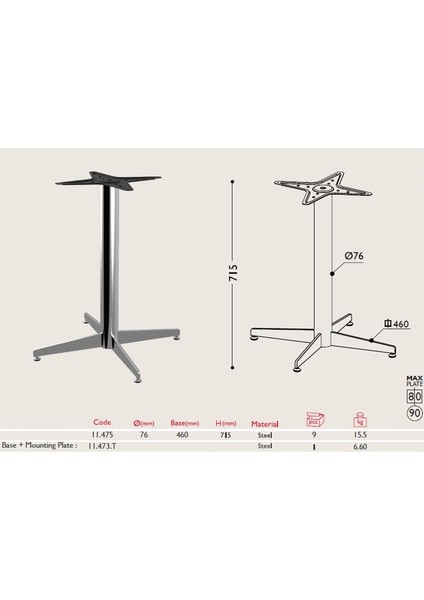 Tablalı Masa Ayağı 11.475 - Taban Çapı 46 cm Parlak Krom fiyatları