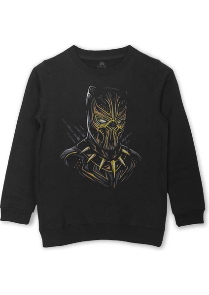Golden Jaguar Black Panther Film Baskılı Çocuk Sweatshirt Siyah Sweat