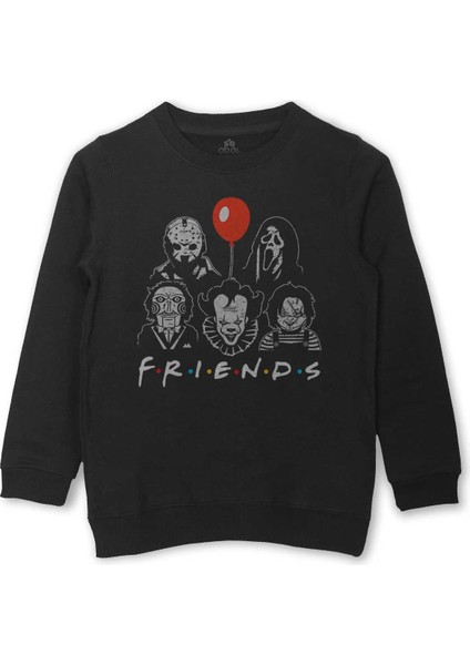 Korku Film Friends Halloween Cadılar Bayramı Baskılı Çocuk Sweatshirt Siyah Sweat