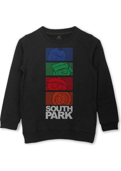 Çocuk Sweatshirt South Park Kenny Cartman Kyle Stan Funny Baskılı Siyah Sweat