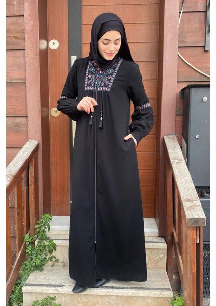 Ahsen Kilim Nakışlı Ferace Siyah