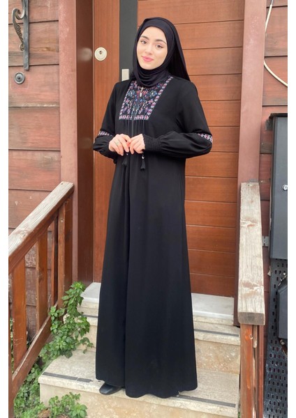Ahsen Kilim Nakışlı Ferace Siyah