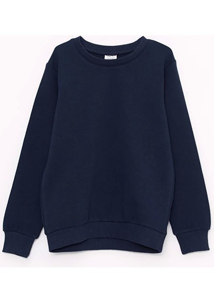 E Çocuk Knd-250001 Basic Bisiklet Yaka 3 Iplik Kışlık Okul Sweatshirt