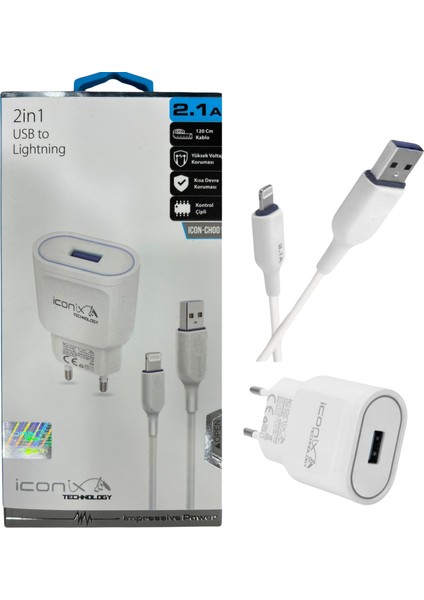 Ev Tipi 2.1A 2in1 Usb/lıghtıng Şarj Cihazı