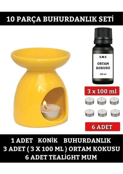 Konik  Buhurdanlık Sarı -10 Parça (Buhurdanlık-Buhurdanlık Kokusu-Tealight Mum)