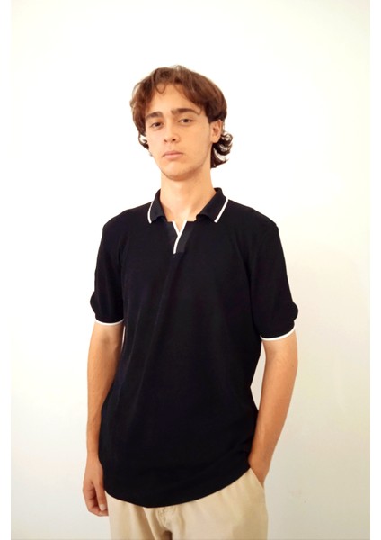 Erkek Polo Yaka Siyah Triko Tshirt