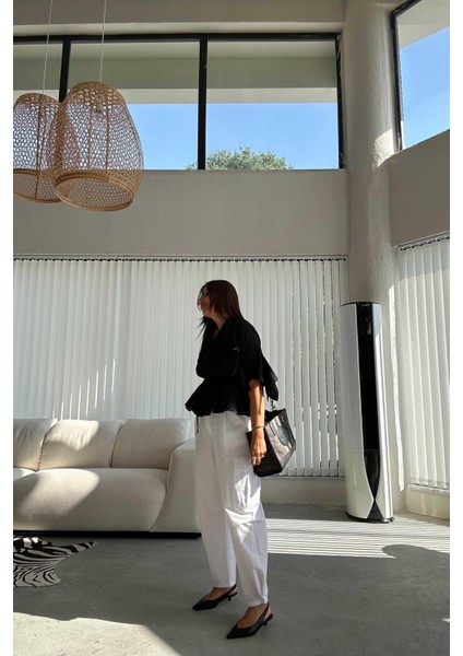 Beyaz Zımba Kemerli Kargo Pantolon