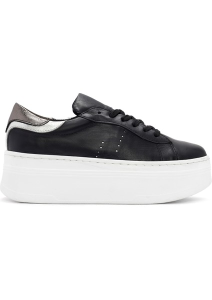 Kadın Siyah Bağcıklı Kalın Tabanlı Deri Sneaker 24Wfd371014