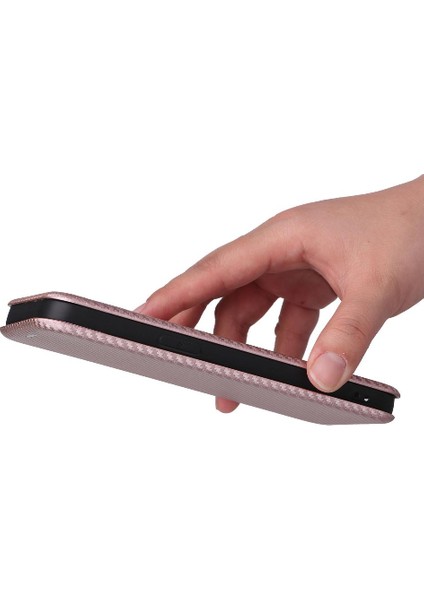 IPhone 14 Için Kılıf Artı Deri Folio Flip Case Manyetik Karbon Fiber (Yurt Dışından)