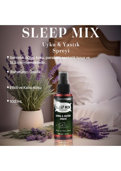 Sleepmix Uyku Yastık Spreyi 100 ml (Yasemin & Lavanta) Rahatlatıcı Dinlenme Spreyi Sleep Spray