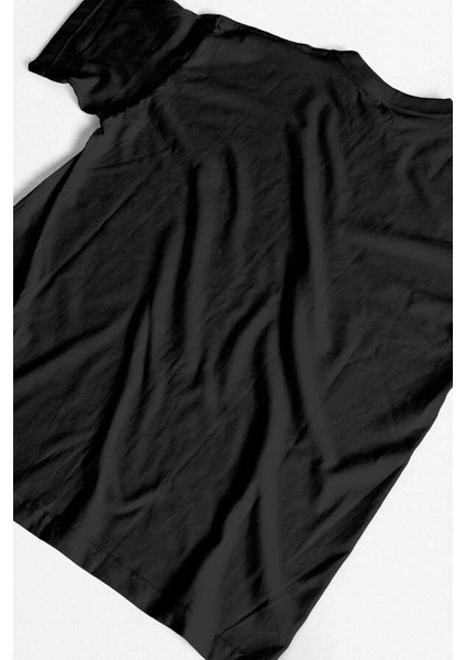 Mikrofon ve Yıldız Tasarım Baskılı Oversize Unisex Siyah T-Shirt