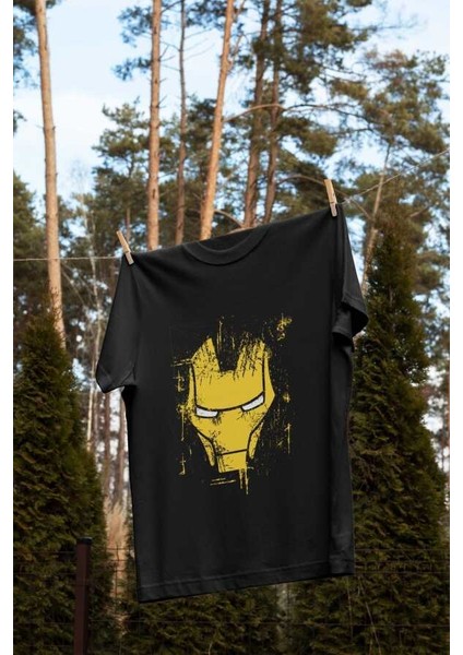 Iron Man Tasarım Baskılı Oversize Unisex Siyah T-Shirt