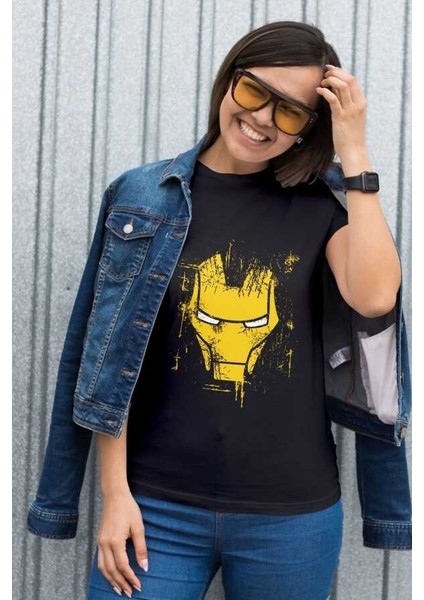 Iron Man Tasarım Baskılı Oversize Unisex Siyah T-Shirt fiyatları