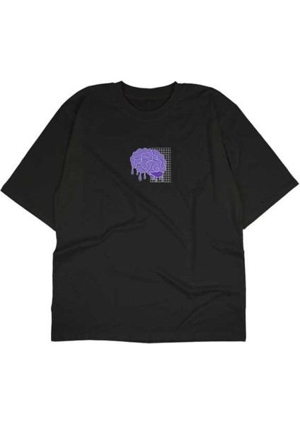 Brain Damage Yazılı Beyin Tasarım Baskılı Oversize Unisex Siyah T-Shirt fırsatları
