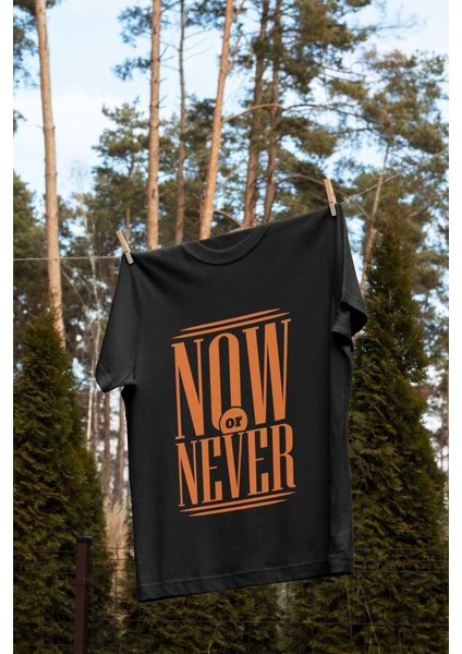 Now Or Newer Tasarım Baskılı Oversize Unisex Siyah T-Shirt fiyatları