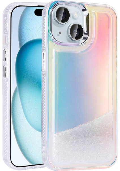 Apple iPhone 13 Kılıf Airbagli Renkli Arka Yüzey Boncuk Tasarımlı Kumul Kapak Şeffaf