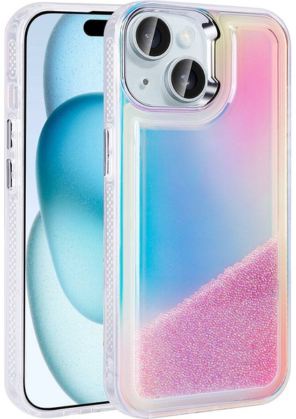 Apple iPhone 13 Kılıf Airbagli Renkli Arka Yüzey Boncuk Tasarımlı Kumul Kapak Mor