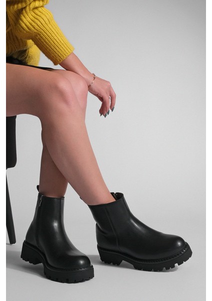 Kadın Fermuarlı Kalın Taban Günlük Bot Terase Siyah fiyatları