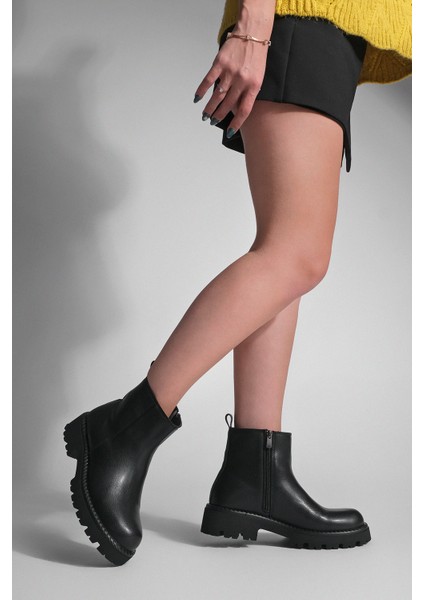 Kadın Fermuarlı Kalın Taban Günlük Bot Terase Siyah fırsatları