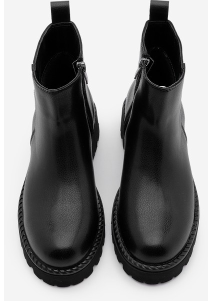 Kadın Fermuarlı Kalın Taban Günlük Bot Terase Siyah