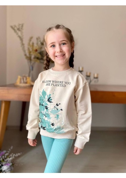 Bloom Çiçek Desenli Garnili Kız Çocuk 2 li takım - Yeşil fiyatları