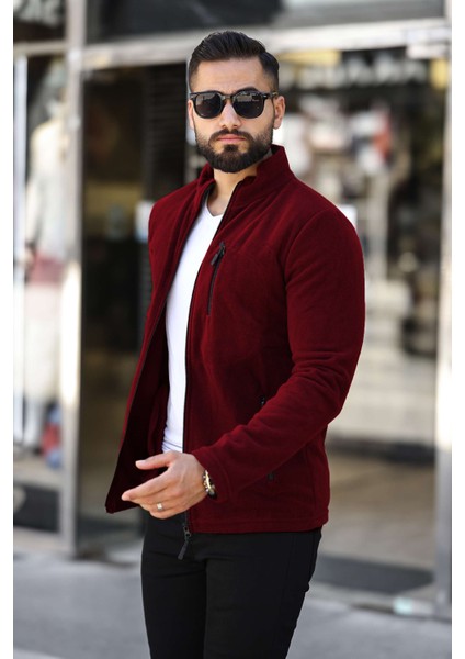 Butik Erkek Kırmızı Polar Standart Tam Fermuarlı 3 Cepli Erkek Polar fiyatları