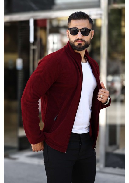 Butik Erkek Kırmızı Polar Standart Tam Fermuarlı 3 Cepli Erkek Polar modelleri