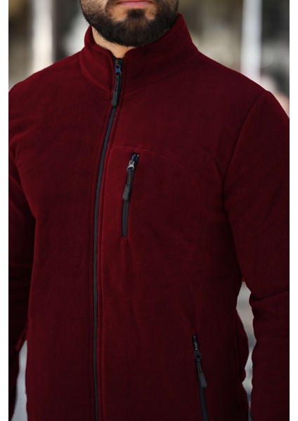 Butik Erkek Kırmızı Polar Standart Tam Fermuarlı 3 Cepli Erkek Polar fırsatları