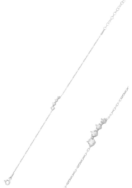 Gümüş Rodyumlu Zirkon Sıra Taşlı Pırıltı Bileklik SGTL12561RODAJ