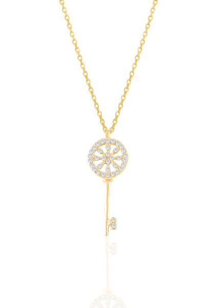 Gümüş Altın Yaldızlı Zirkon Taşlı Anahtar Kolye SGTL10930GOLD
