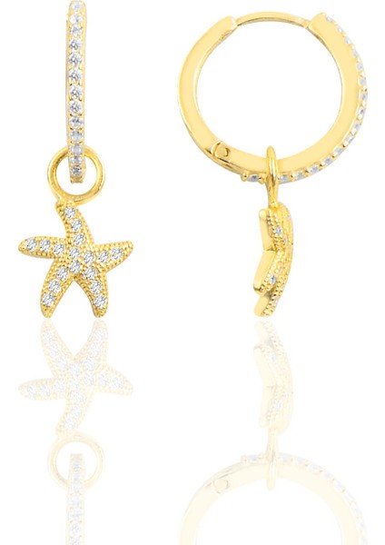 Gümüş Altın Yaldızlı Zirkon Taşlı Deniz Yıldızı Halka Küpe SGTL11306DNZYDZ