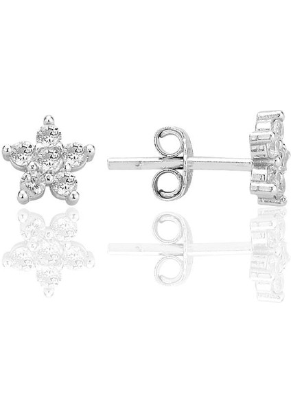 Gümüş Rodyumlu Zirkon Taşlı Çiçek Küpe SGTL12550RODAJ