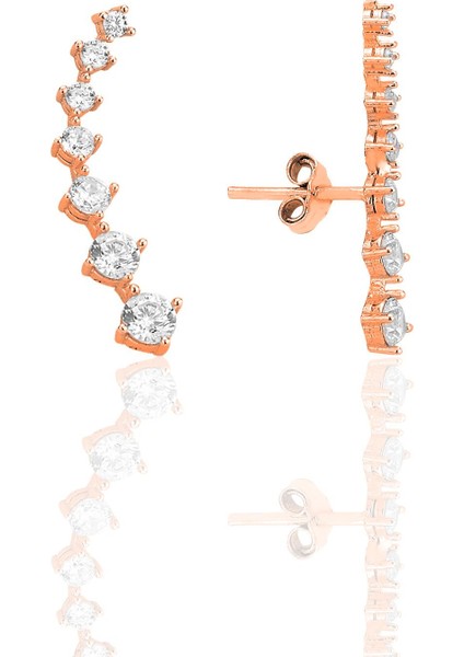 Gümüş Rose Zirkon Yedi Taşlı Pırıltı Küpe SGTL12575ROSE