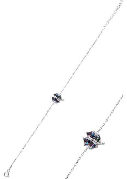 Gümüş Rodyumlu Mistik Taşlı Yonca Bileklik SGTL10091MISTIK