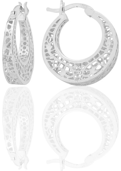 Gümüş Beyaz Altın Rodyumlu Özel Işçilikli Desenli Füzyon Halka Küpe SGTL12539RODAJ