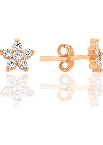 Gümüş Rose Zirkon Taşlı Çiçek Küpe SGTL12550ROSE